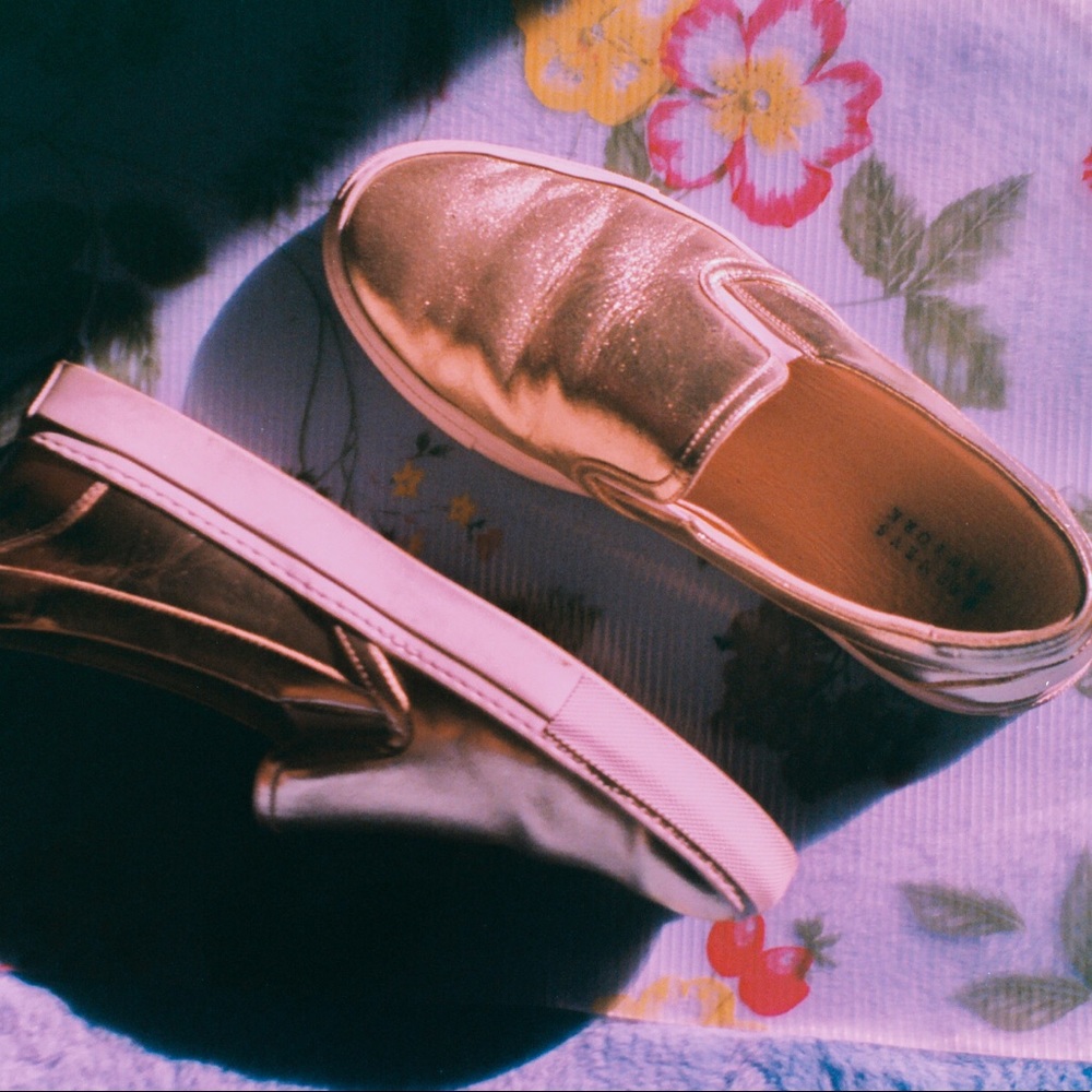 GOLD METALLIC COZY SLIP ON CASUAL SNEAKERS